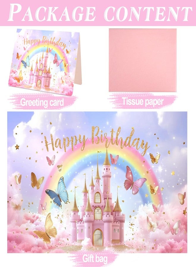 حقيبة هدايا قلعة الأميرة من جوارهونال - حقيبة هدايا كبيرة مقاس 13 بوصة لعيد ميلاد سعيد مع ورق مناديل وبطاقة للبنات والأطفال، لوازم حفلات عيد ميلاد بطابع الأميرة باللون الوردي - Image 4